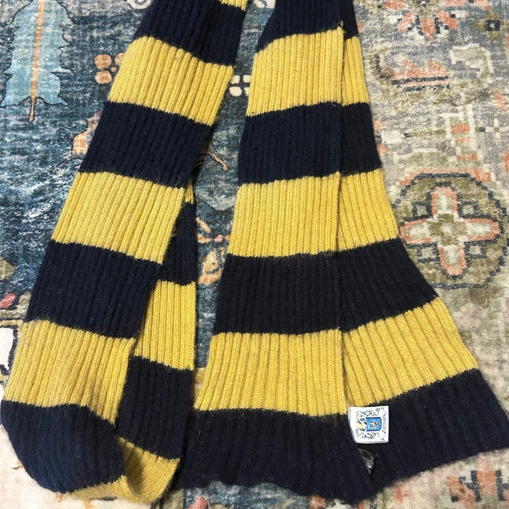 PORTOLANO WOOL & CASHMERE BLEND NAVY & MUSTARD SCARF